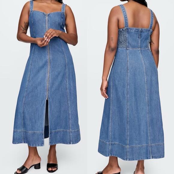 NWT Gap UltraSoft Denim Maxi Dress Plus Size XXL Sleeveless A-Line Jean Midi 2X - Picture 1 of 13